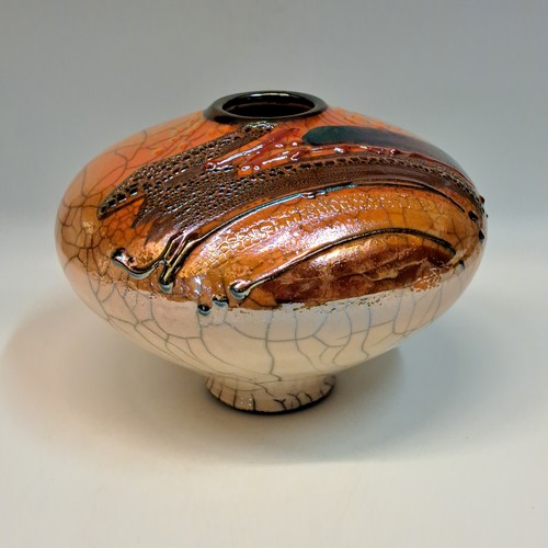 Click to view detail for #240731 Raku Vessel Glitter Glaze $42